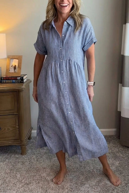 Sara™ – Vestido camisero de rayas con corte relajado y bolsillos laterales